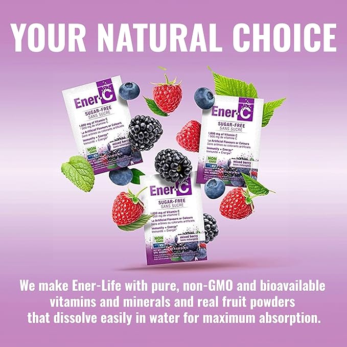 Ener-C Sugar Free Multivitamin Drink Mix - Vitamin Powder for Water, Electrolytes Powder No Sugar, Hydration Boost Packets, Zero Sugar, Vitamin C & B12 Supplement Liquid Mix - Mixed Berry, 60 Count
