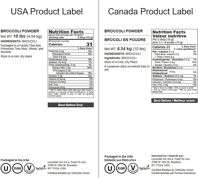 Food to Live Broccoli Powder, 10 Pounds – Nutrient-Rich Green Superfood for Smoothies, Shakes and Cooking, High in Fiber, Vitamins and Antioxidants, Vegan, Kosher, Bulk