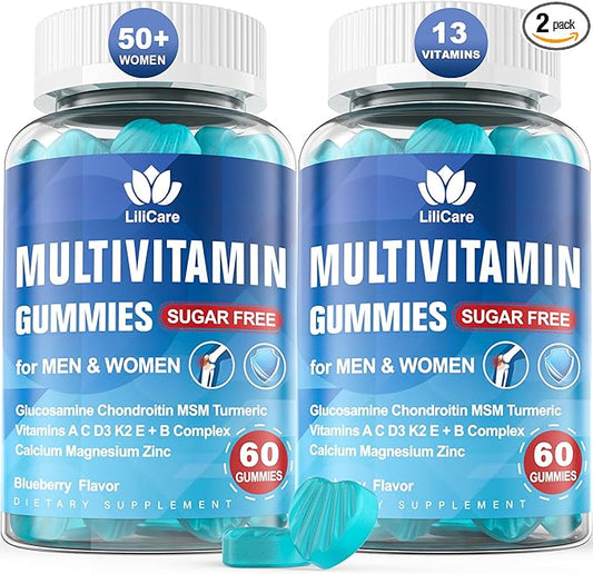 Sugar Free Methylated Multivitamin Gummies for Men & Women 50 Plus | with Glucosamine Chondroitin MSM | Multi Vitamin D3 K2 & B Complex, A C E | Chewable Gummy Vitamins for Adults Seniors, 120 Cts