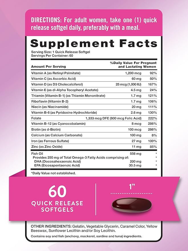 Nature's Truth Prenatal Multivitamin for Women | with DHA and Folic Acid | 60 Softgels | Non-GMO & Gluten Free Supplement