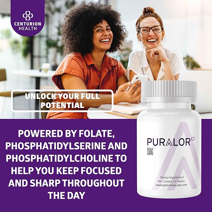 Centurion Puralor CI Brain Supplement for Memory and Focus with Folate, NADH, Vitamin B2, B6 and B12 for Teens and Adults, 60 Tablets