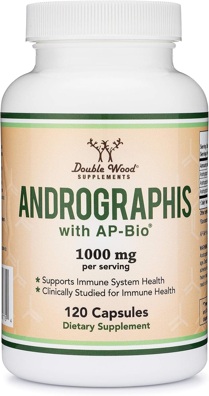 Andrographis Capsules Max Andrographides - 1,000mg Serving Size (120 Capsules) with AP-Bio (Patented Andrographis Paniculata Extract) - Clinically Studied for Immune System Health by Double Wood