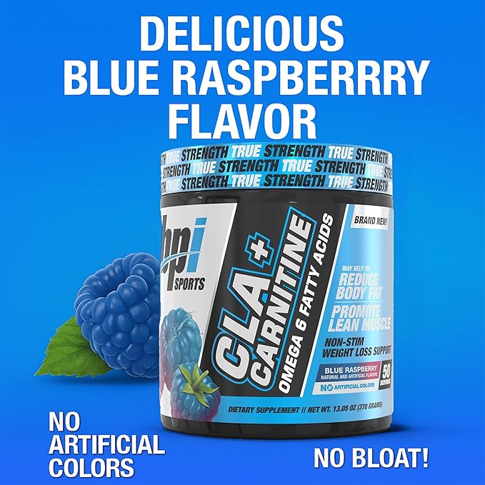 BPI Sports CLA + Carnitine – Conjugated Linoleic Acid – Weight Loss Formula – Metabolism, Performance, Lean Muscle – Caffeine Free – for Men & Women – Blue Raspberry – 50 Servings – 12.34 oz.