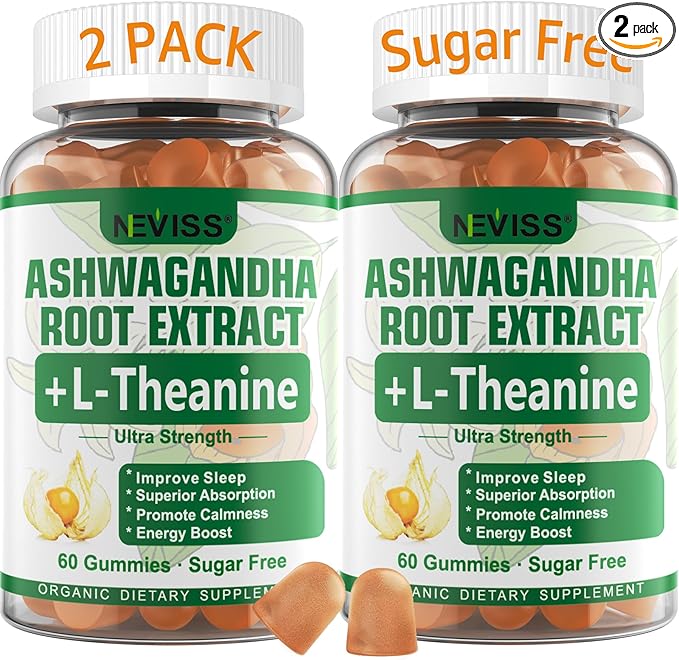 NEVISS Ashwagandha Gummies 2000mg, Feel Refreshed, Plus Proprietary Blend with L-Theanine, 5-HTP, Lemon Balm, Magnesium for Calm, Zzzs & Relaxation Support, 120 Count