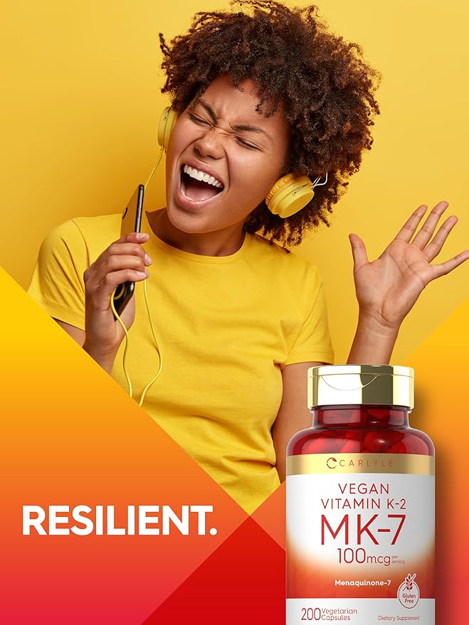 Carlyle Vitamin K2 MK7 Supplement | 100 mcg | 200 Vegan Capsules | Menaquinone-7 | Non-GMO, Gluten Free