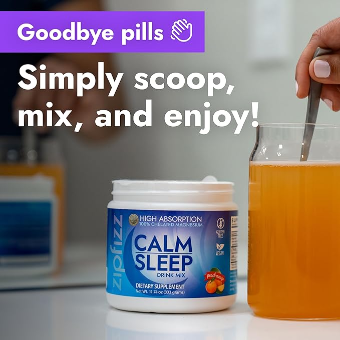 Zipfizz Nightly Calm & Sleep Supplement Powder, Peach Mango, 12.3 oz (30-60 Servings) | Natural Sleep Aid For Kids & Adults | Contains Magnesium, Melatonin, L-Theanine | Relaxation & Mood Enhancement