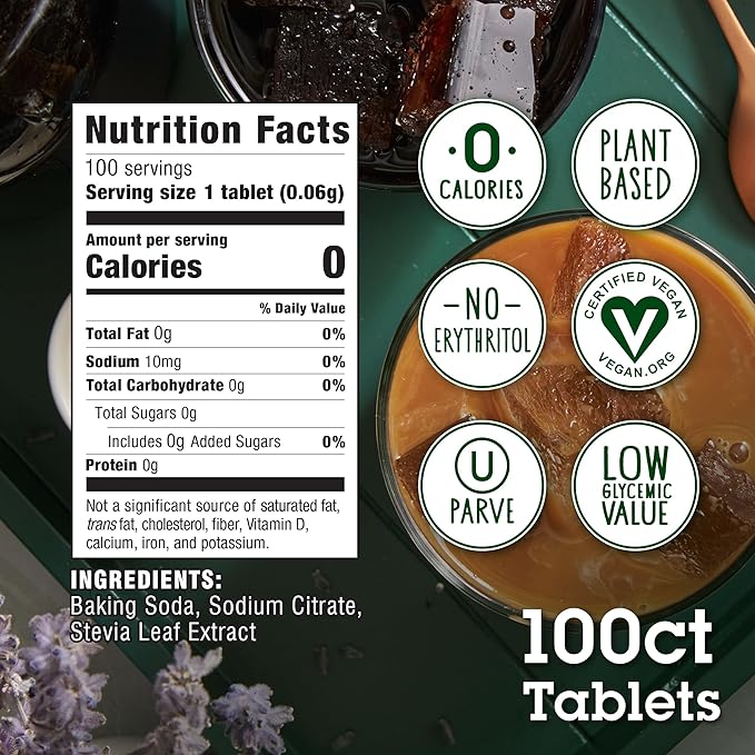 Stevia In The Raw Stevia Sweetener Tablets, 100 Ct, Zero Calorie Stevia Sugar Substitute, No Erythritol or Artificial Flavors, Vegan, Gluten Free, Kosher, Low Glycemic Index