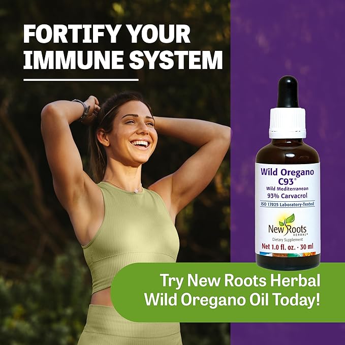 New Roots | Wild Oregano Oil Drops, C93 | 93% Carvacrol (1 fl oz) Compare to Organic | Hand-Picked Mediterranean Oregano Oil Liquid | Non-GMO, Vegan, Gluten-Free