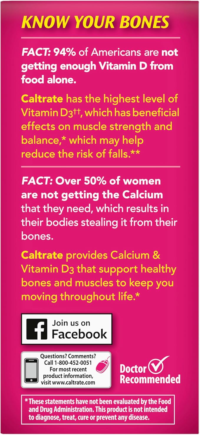 Caltrate 600 Plus D3 Calcium and Vitamin D Supplement Tablets, Bone Health Supplements for Adults - 60 Count