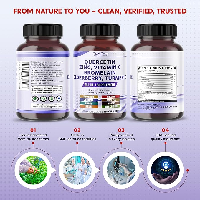 Quercetin Elderberry Turmeric Vitamin C Zinc - Immunity Support - Made in USA