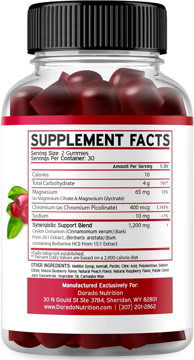 Berberine Gummies with Ceylon Cinnamon (1,200mg) Premium Sugar-Free Berberine Ceylon Cinnamon Supplement for Adults - Third-Party Tested, Non-GMO & Made in USA - 60 Count Chewable Gummies
