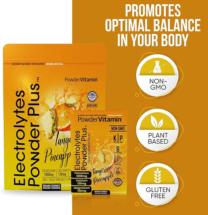 Electrolytes Powder Plus, Keto, Tangerine Pineapple, Sugar Free, Pink Himalayan Salt, 1000mg Potassium, 120mg Calcium, 120mg Magnesium, Non-GMO, Zero Calories, (16 Hydration Packets)