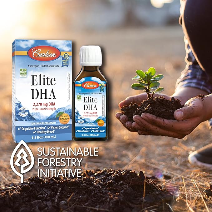 Carlson - Elite DHA, 2270 mg DHA, Professional Strength, Norwegian Fish Oil Concentrate, Cognitive Function & Vision Support, Orange, 100 mL
