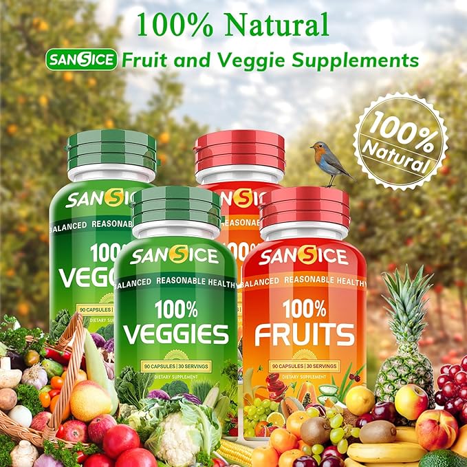 Fruit and Veggies Supplement,360 Fruits and Veggies Capsules Natural Fruits and Vegetables Vitamins Supplements for Women Men and Kids Soy Gluten Free (4 Pack)