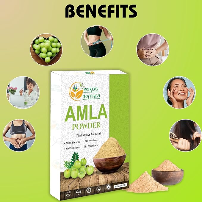 Natural Amla Powder (Indian Gooseberry, Amalaki), Pure Natural Fruit Powder with Vitamin C for Hair Growth & Immune Support, Emblica Officinalis, 5.3 oz / 150 gm
