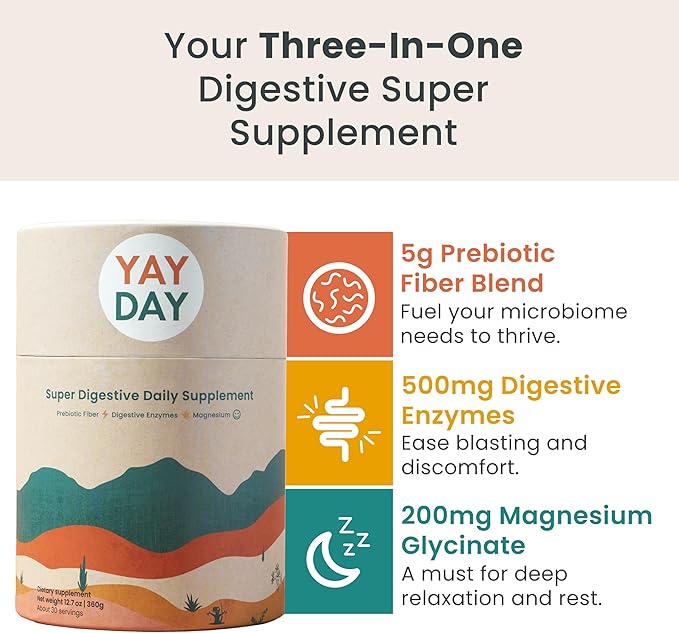 Nighttime Digestive Enzymes Powder & Gut Health Supplement - 500mg of Digestion & Gut Microbiome Support + Prebiotic Fiber & Magnesium Powder for Bloating, Deep Sleep & Regularity - Citrus, 30 Scoops