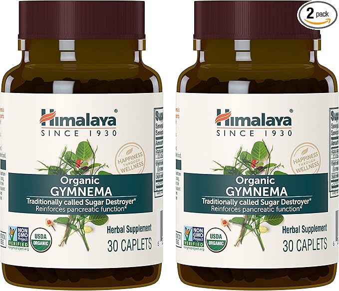 Himalaya Organic Gymnema Sylvestre Herbal Supplement USDA Certified Organic, Non-GMO, 700 mg, 30 Plant-Based Caplets, 2 Pack