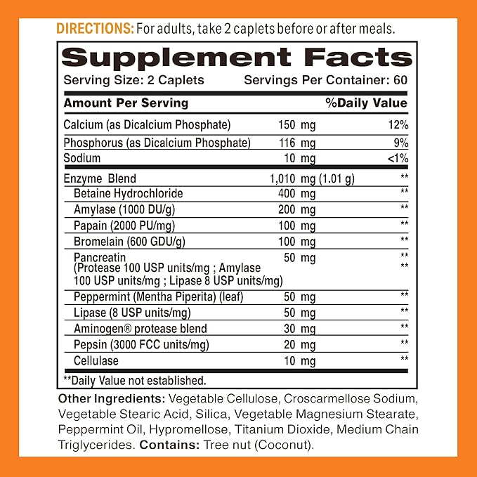 Vitamin World Digest-13 Multi-Enzyme, 1010mg Digestive Enzymes Blend with Amylase, Bromelain, Papain & Lipase for Digestion and Absorption, Digestive Enzymes for Bloating & Gas, 120 Caplets