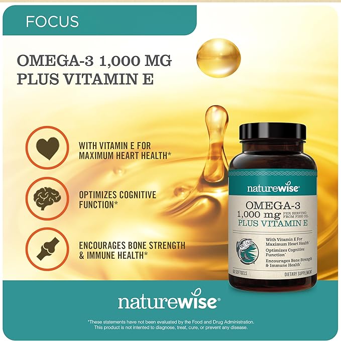 NatureWise High-Potency 1000mg Omega 3 with 600mg EPA, 400mg DHA, & Vitamin E & Vitamin D3 5000iu (125 mcg) Healthy Muscle Function, and Immune Support