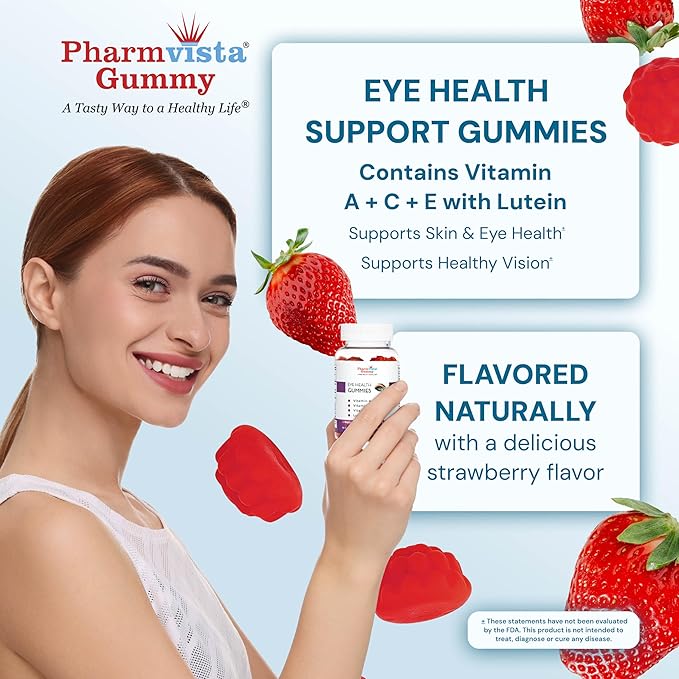 Eye Health Support Gummy - Vitamin A + C + E + Lutein - Gluten Free, Vegan Friendly Supplement - 60 Count