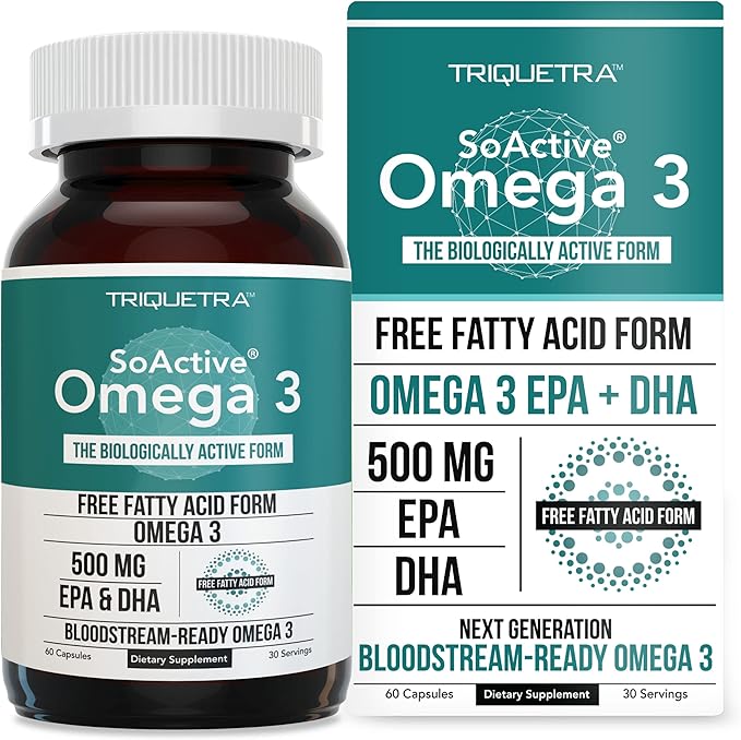 SoActive® Omega 3 EPA & DHA | Free Fatty Acid Form Omega 3 | Near Perfect Absorption – Up to 95% Absorption Rate | Bloodstream Ready EPA & DHA – More Effective Than Fish Oil & Krill Oil (60 Capsules)