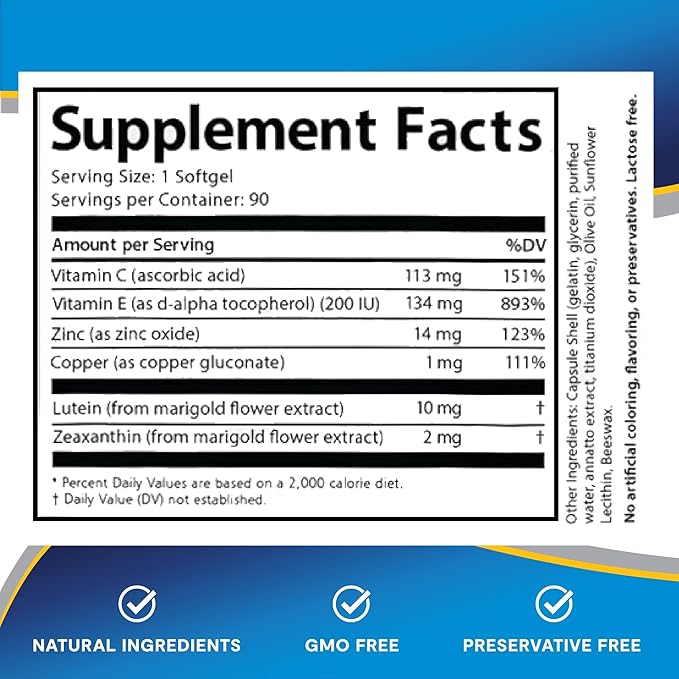 Visionary Eye Vitamin and Mineral Supplement with AREDS2® Ingredients in Our own Custom Formula, 90 Count
