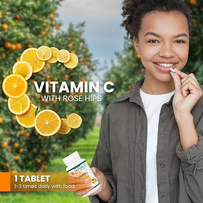 Halal Vitamin C 500mg Tablets with Rose HIPS Supports Immune System, Natural Antioxidant with Citrus Bioflavonoids - Vegan - Gluten-Free - 2 Months Supply - Halal Vitamins