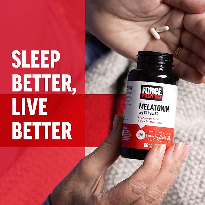 FORCE FACTOR Melatonin 5mg, Drug-Free Supplement, Vegan, Non-GMO, 60 Vegetable Capsules