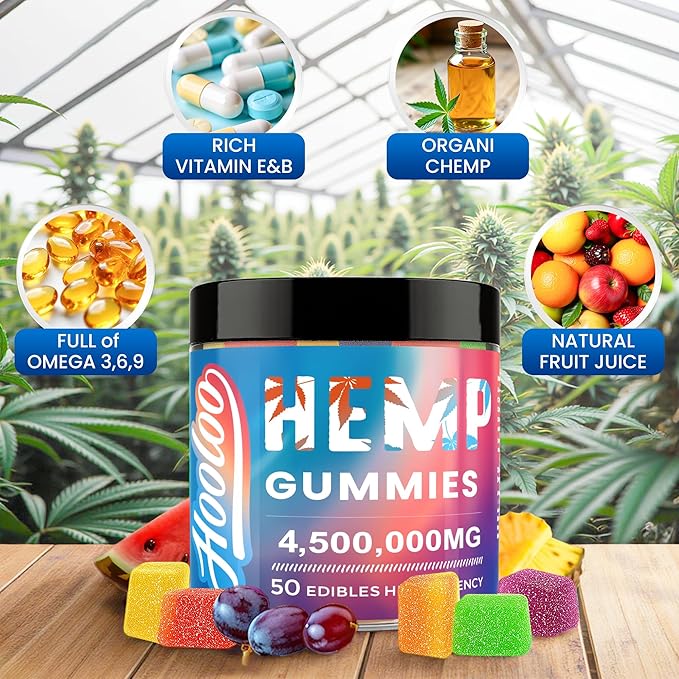 Hemp Gummies for Deep Bedtime Support, Unwind - 6 Fruity Flavors Edibles for Adults - 4,500,000mg - 2 Pack - Made in USA