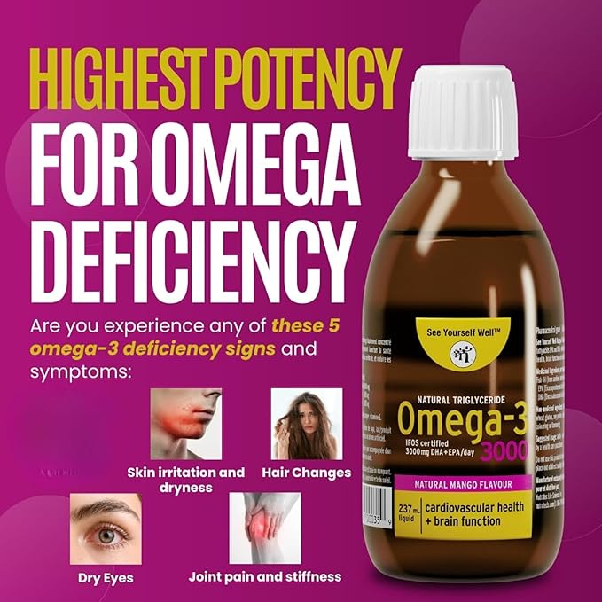Liquid Omega 3 Fish Oil - High Potency. Promotes Brain, Eye, Heart & Immune Health. Natural Triglyceride. 237ml / 8oz - 48 Servings. Mango