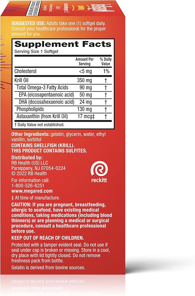 MegaRed - Omega-3 Krill Oil 350mg Softgels (130 Count in A Bottle), EPA & DHA Omega-3 Fatty Acids with No Fishy Aftertaste Unlike Fish Oil, Contains Antioxidant Astaxanthin