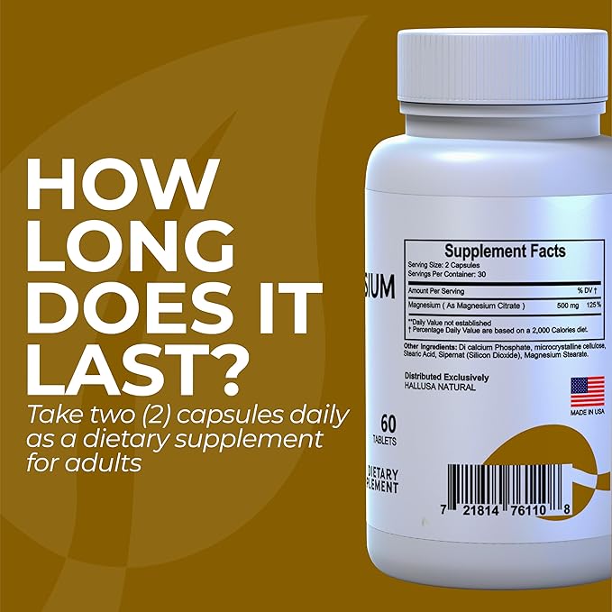 – Magnesium for Leg Cramps, Magnesium as Oxide 500 mg, 60 Capsules, 60-Day Supply, Muscle Relaxation, High Absorption.