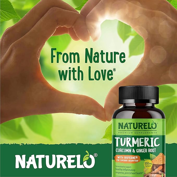 NATURELO Turmeric Curcumin - BioPerine for Better Absorption - Black Pepper, Ginger Root, Curcuminoids - Plant-Based Joint Discomfort Support - 120 Vegan Capsules