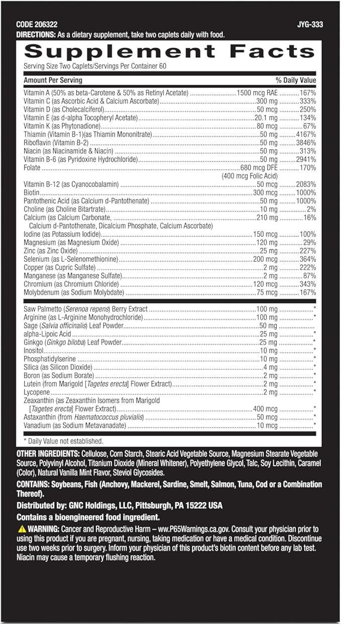 GNC Mega Men 50 Plus Multivitamin Caplets, Clinically Proven, Heart & Prostate Health, B Vitamins, Saw Palmetto, Memory, Vitamin D-3, 120 count