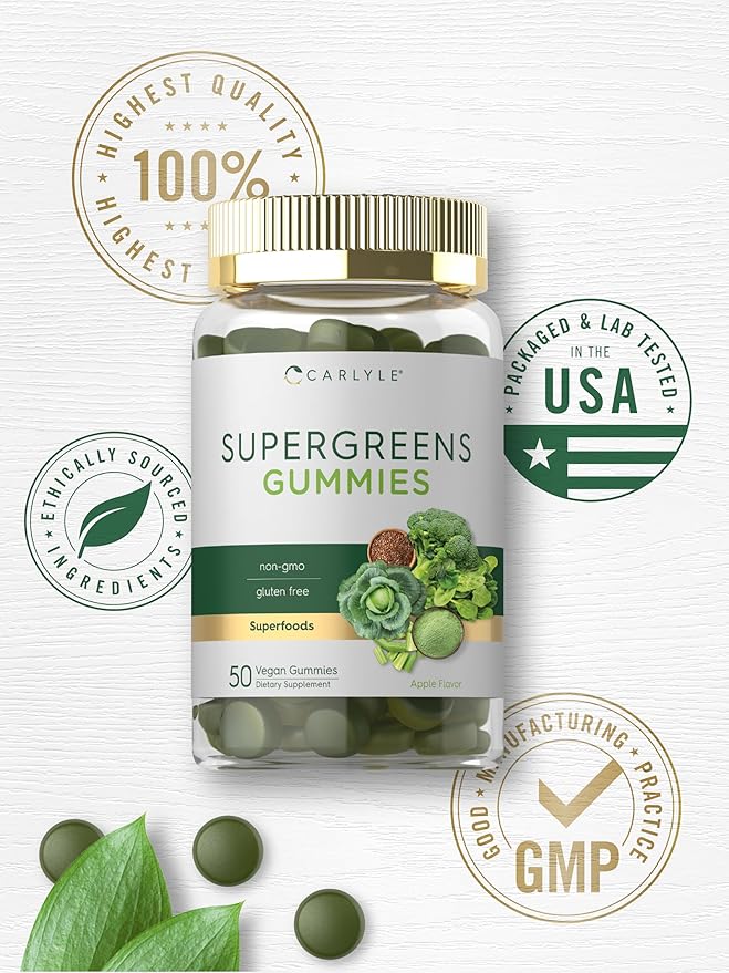 Carlyle Supergreens Gummies | 50 Count | Apple Flavor | Vegan, Non-GMO and Gluten Free Supplement