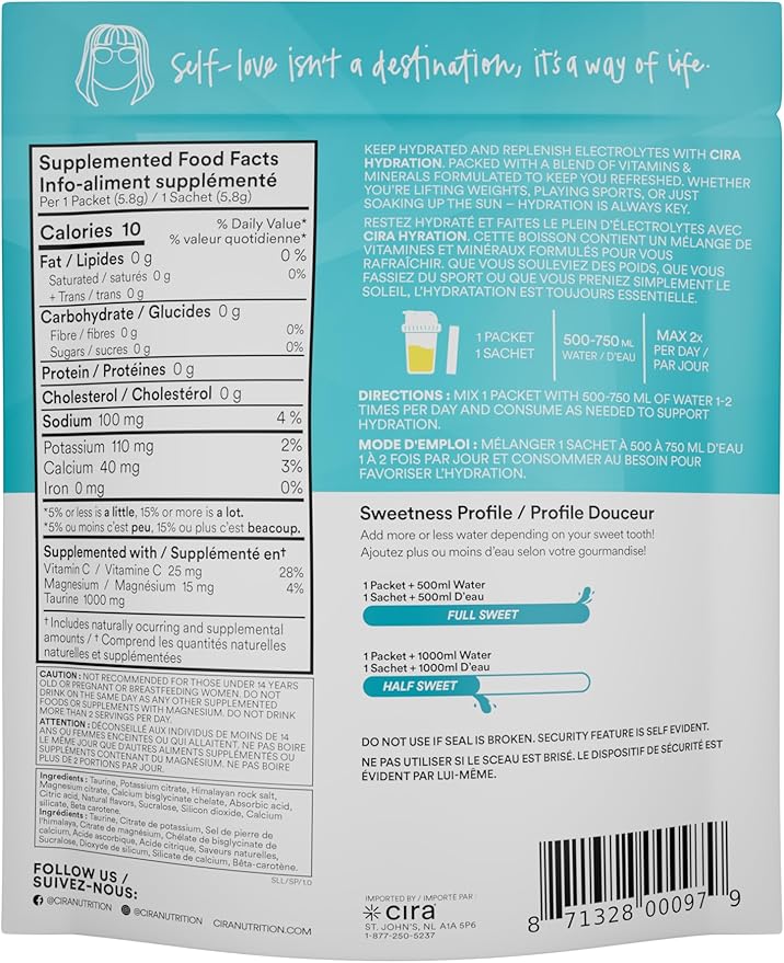 Cira Hydration Stick Packs x Alicia McCarvell Electrolyte Powder & Drink Mix for On-The-Go Dehydration Relief & Recovery - Self Love Lemonade, 20 Servings