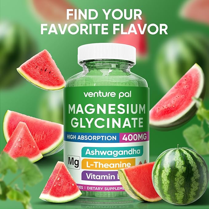 Venture Pal 60 Day Supply Magnesium Glycinate Gummies with Ashwagandha for Adults and Kids, L-Theanine, CoQ10, Sugar Free Magnesium Supplement 400mg for Calm Mood & Sleep, Gluten-Free & Vegan