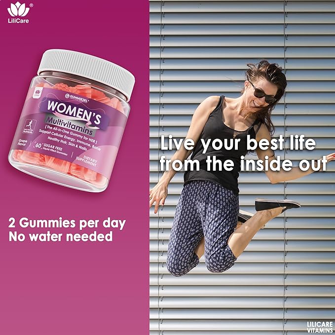 Womens Multivitamin Gummy with Iron, Biotin 2500mcg, Collagen, Keratin, Daily Vitamins A C D E Folate, B Complex, Methylated Multivitamin for Women Support Energy, Beauty, Immune, Sugar Free, 60 Cts