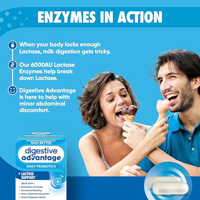 Digestive Advantage Lactose Defense Capsules (96 Count In A Box), Helps Breaks Down Lactose and Defend Against Digestive Upset, Supports Digestive and Immune Health, CFUs