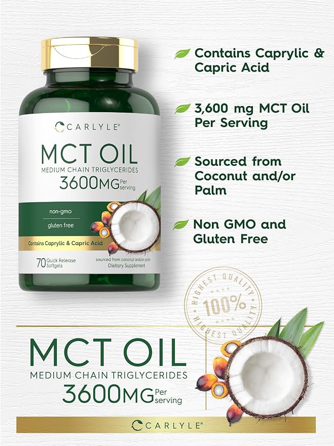 Carlyle MCT Oil Capsules | 3600mg | 70 Softgels | Keto Coconut Oil | with Caprylic & Capric Acid | Non-GMO and Gluten Free Supplement