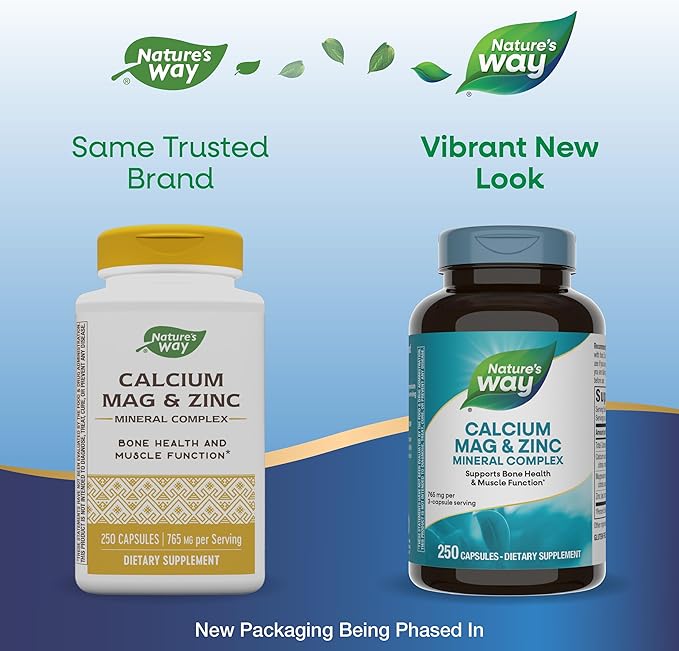 Nature's Way Calcium Magnesium & Zinc Mineral Complex, Supports Bone Health & Muscle Function*, Immune Support*, 250 Capsules (Packaging May Vary)