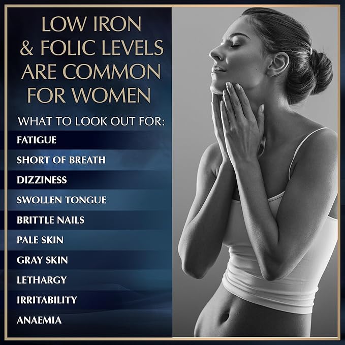 Vegan Iron Supplements for Women - 194% Daily Womens Iron Supplement for Pregnancy and Anemia Folic Acid Prenatal Vitamins - 168% Folate Folic Acid - 60 Tablets