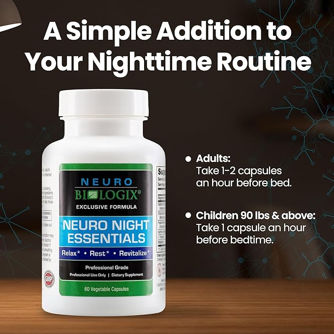 Neuro Night Essentials – Natural Nighttime Support with GABA, Melatonin, Valerian Root, LTheanine, Magnesium & More – Promotes Relaxation, Mood Balance & Rest – 60 Veg Capsules – Made in The USA