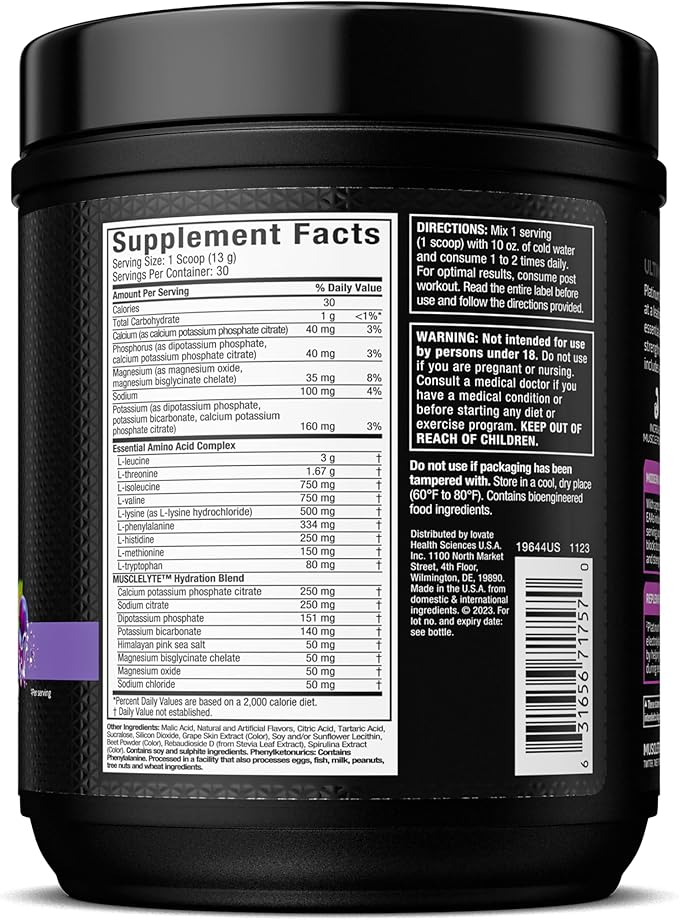 MuscleTech Platinum Essential Amino Acids Supplement with Electrolytes, Grape - Pre-Workout Powder for Energy, Muscle Growth & Strength Builder - EAA Complex for Men & Women - 30 Servings