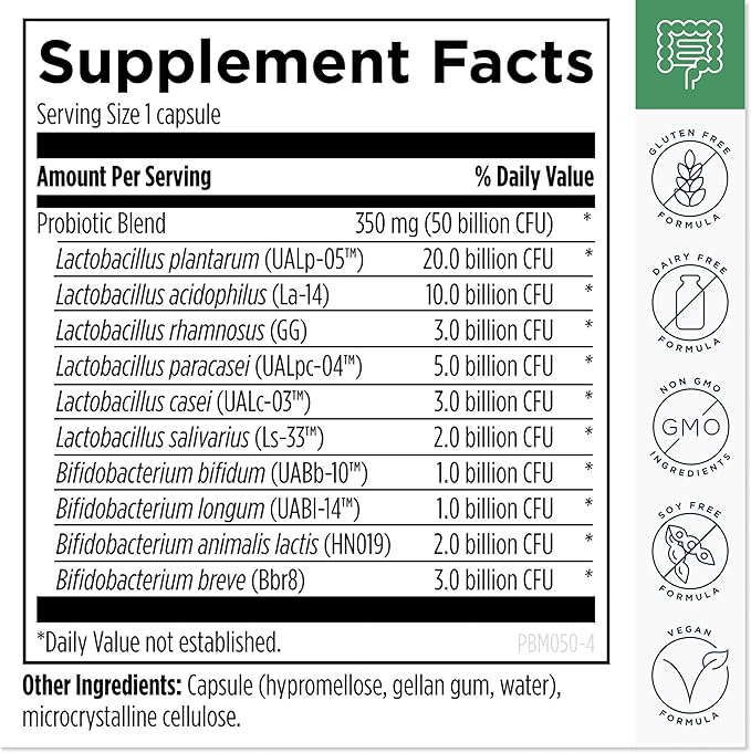 Designs for Health ProbioMed 50 - Probiotics for Digestive Health - 10 Strains with Lactobacillus acidophilus Probiotic + Lactobacillus rhamnosus - Gut Health + Immune Support Supplement (30 Caps)