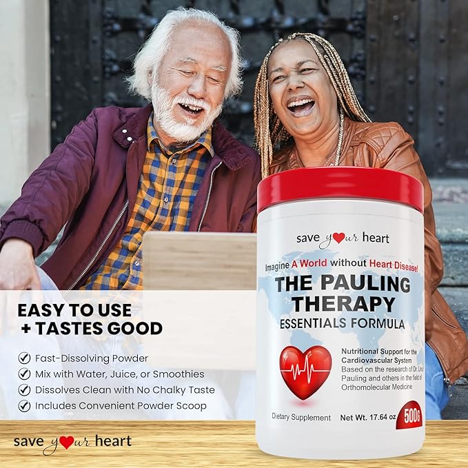 Cardio Health Powder Supplement - The Pauling Therapy Essentials Formula (PTEF) Healthy Vitamin C, B-12, L-Lysine, L-Arginine, Magnesium, Zinc + Vitamins, Minerals & Antioxidants