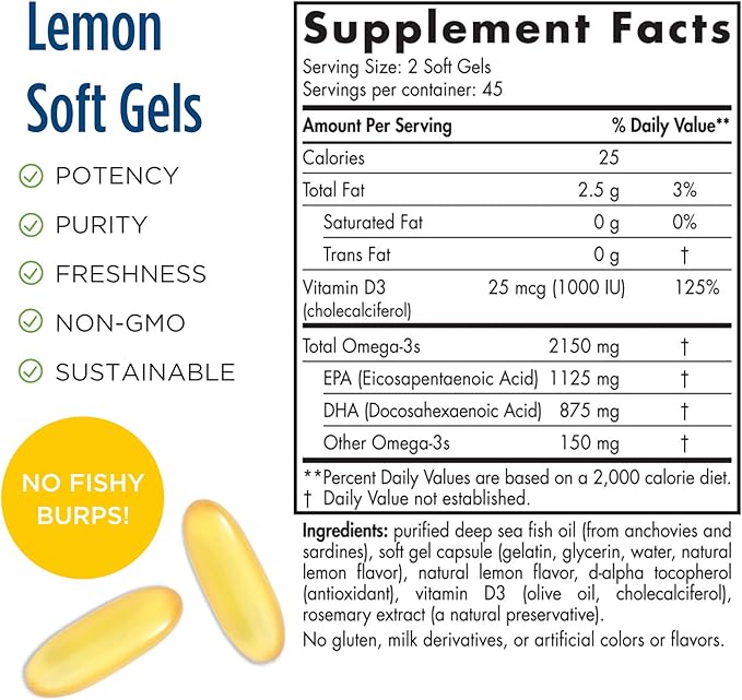 Nordic Naturals ProOmega 2000-D, Lemon Flavor - 90 Soft Gels - 2150 mg Omega-3 + 1000 IU D3 - Ultra High-Potency Fish Oil - EPA & DHA - Brain, Heart, & Immune Health - Non-GMO - 45 Servings