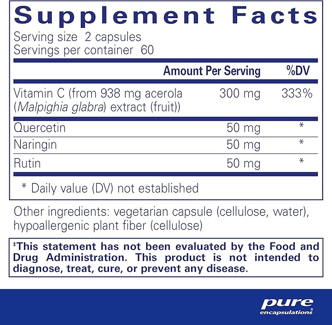 Pure Encapsulations Acerola/Flavonoid | Corn-Free, Plant-Based Vitamin C and Bioflavonoid | 120 Capsules*