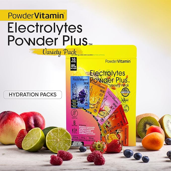 Electrolytes Powder Plus, Keto, Variety Pack B, Sugar Free, Pink Himalayan Salt, 1000mg Potassium, 120mg Calcium, 120mg Magnesium, Non-GMO, Zero Calories, (16 Hydration Packets)
