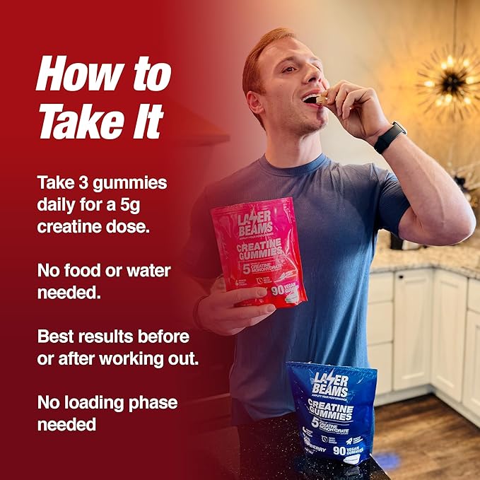Creatine Monohydrate Gummies - 5g Creapure Creatine per Serving - Vegan, Cosmic Cherry Flavor - Boost Muscle Strength, Endurance, Recovery & Mental Focus - 90 Gummies, Gluten-Free